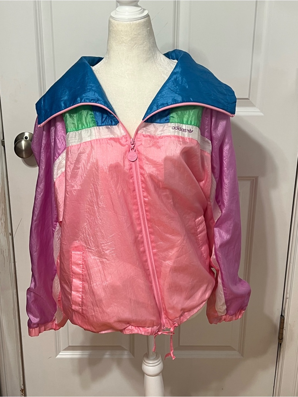 adidas Originals Vintage Windbreaker Jacket in Pink, Purple, Teal, Green